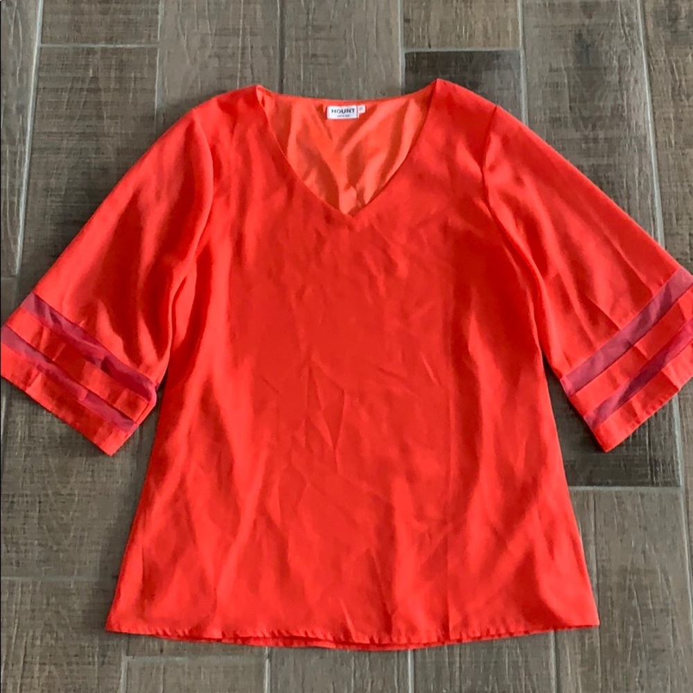 Coral Blouse with Mesh Detail on Sleeve